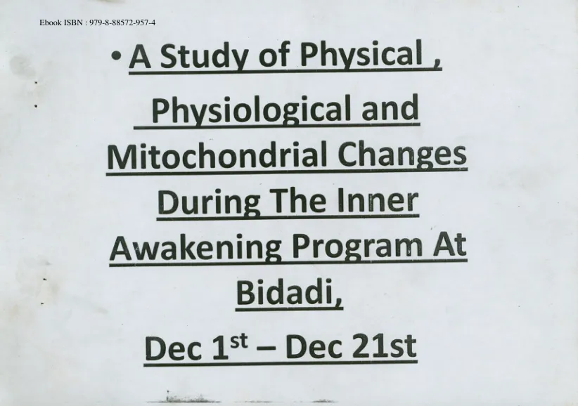 A Study of Physical, Physiological and Mitochondrial Changes During the Inner Awakening Program at Bidadi - English